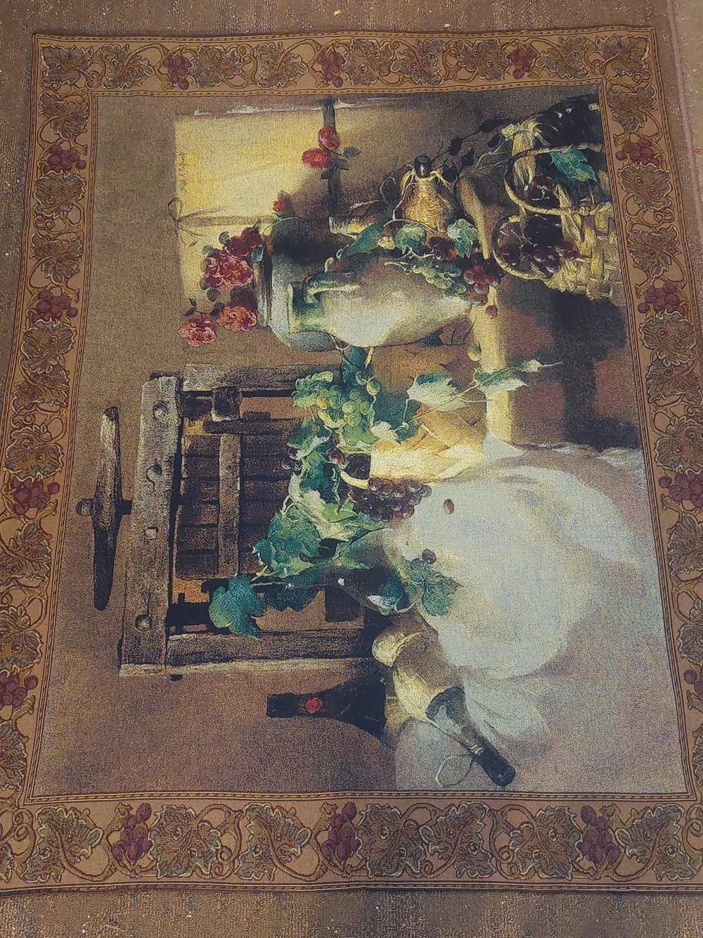 Vintage Still Life Tapestry Wall Hanging Days Of Wine And Roses 42x53 Tuscan